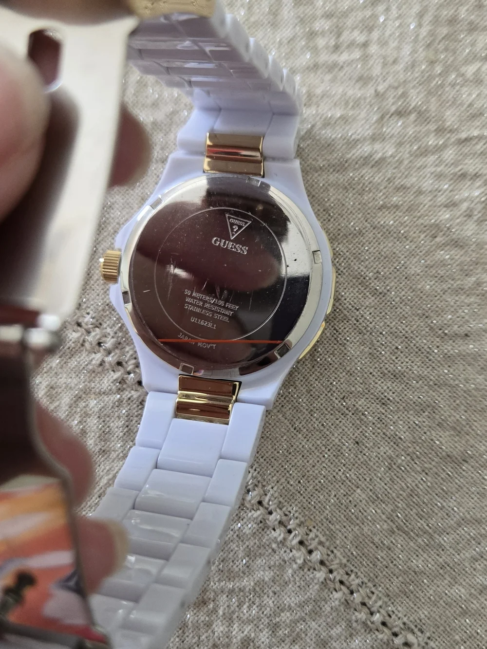 GUESS Women's White and Gold Crystal-Accent Silicone Watch - Picture 5 of 9